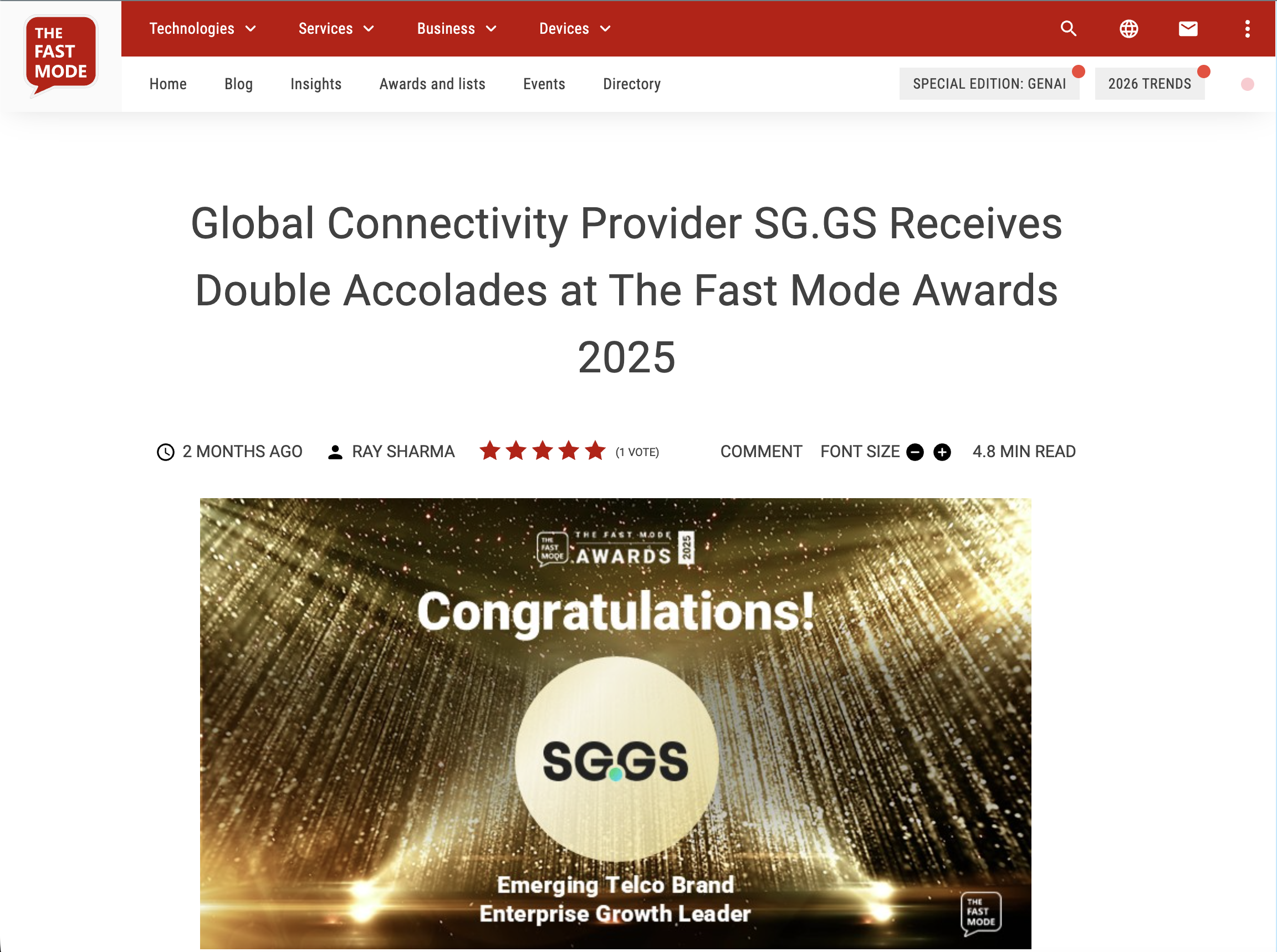 SGGS wins double at The Fast Mode Awards
